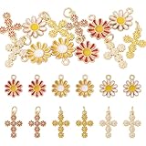 Cheriswelry Gänseblümchen-Kreuz-Anhänger, Emaille, Gänseblümchen, Messing, Emaille, Kruzifix, Jesus, Messing, baumelnde Charms für Weihnachten, Schmuckherstellung, DIY, Halsketten, Ohrringe, 12 Stück