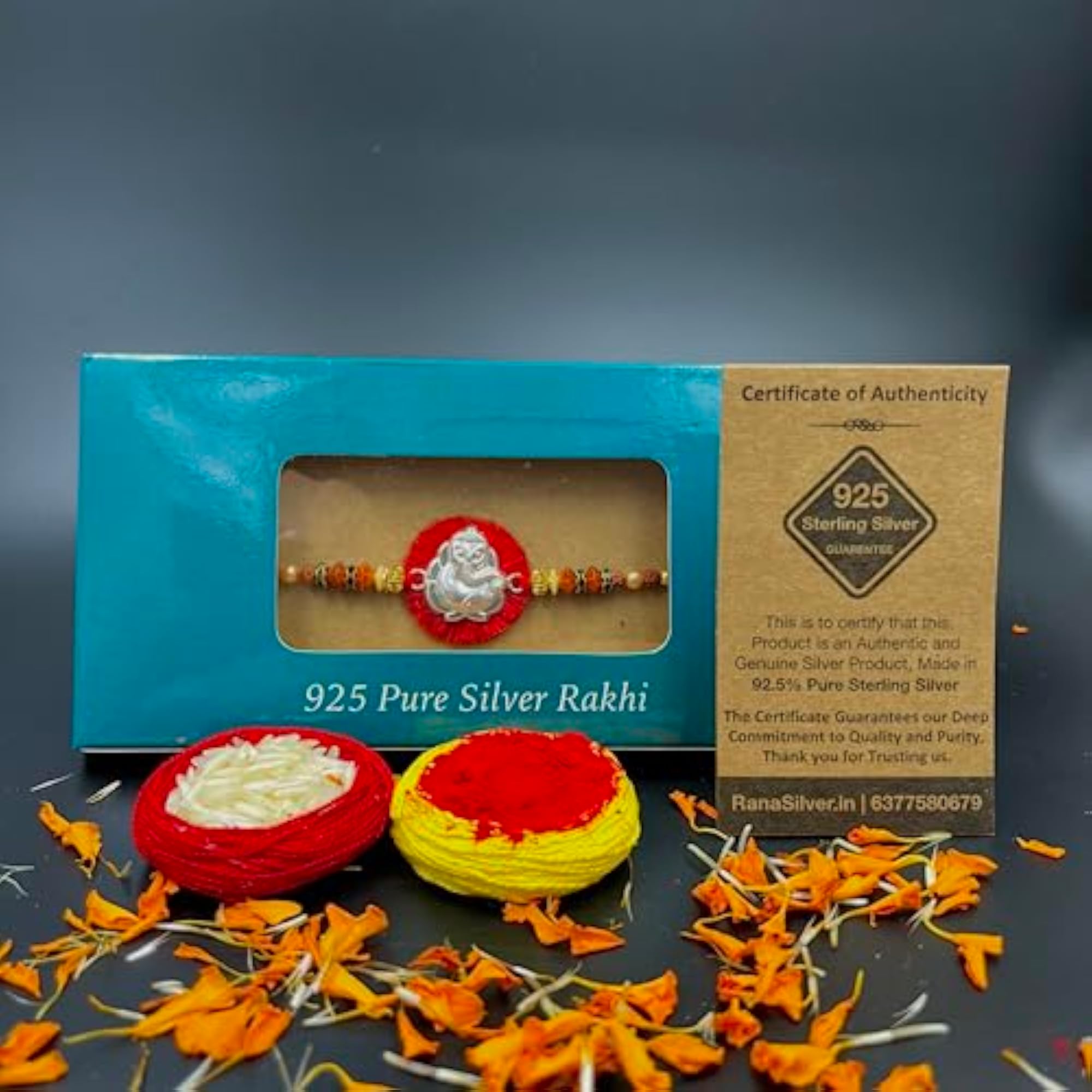 Real Pure Rudraksha Bracelet for Brothers, Red-Yellow 1