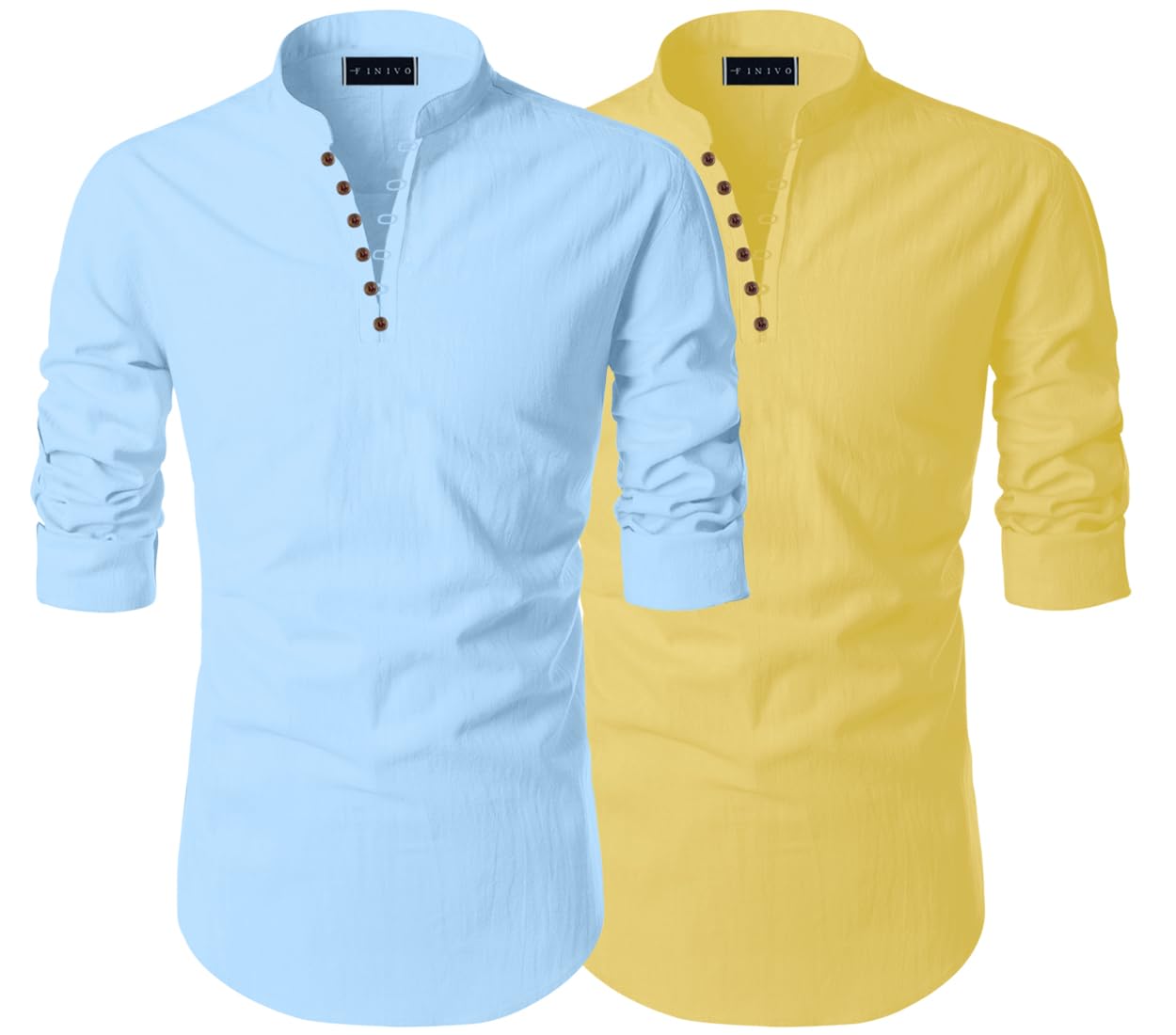 FINIVO FASHIONMen's Cotton Blend Regular Fit Solid Casual Kurta Shirt Pack of 2