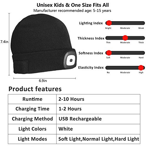 Tutuko Unisex LED Beanie with Light for Kids, Winter Knitted Hat for Boys Girls2