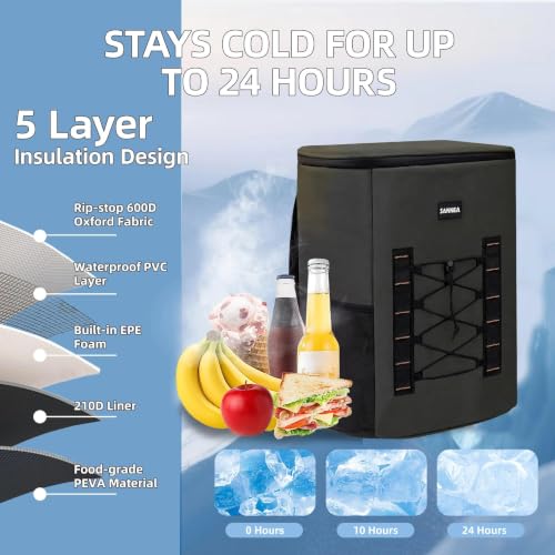 Image of Backpack Cooler Insulated Leakproof, Soft Cooler for Outdoor Camping Hiking | 7.5x13x18in, leakproof liner, waterproof oxford, multi pockets, wine opener, for camping hiking picnic fishing