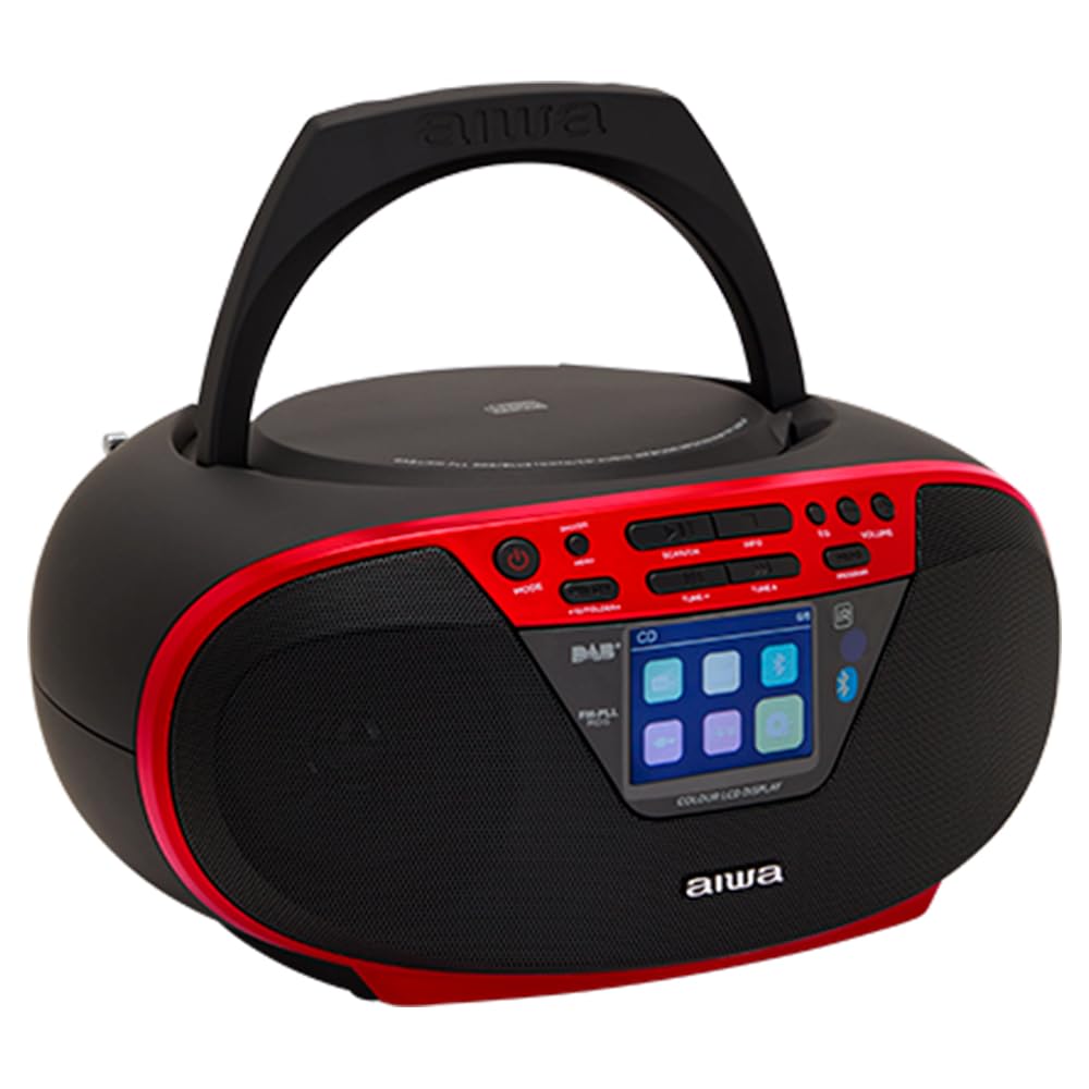 Aiwa BBTU-500DAB/RD DAB+ tragbares CD-Radio mit Farbdisplay, 6,1 cm (2,4 Zoll), Bluetooth 5.0, USB, CD/CDR/RW/MP3, Dab+, Farbe: Rot