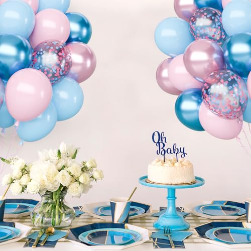 Image of Pink and Blue Latex Balloons Set, 65Pcs 12 Inch Metallic Pink and Metallic Blue Balloons, Gender Reveal Balloons for Boy or Girl Gender Reveal Decorations Birthday Party Baby Shower Anniversary