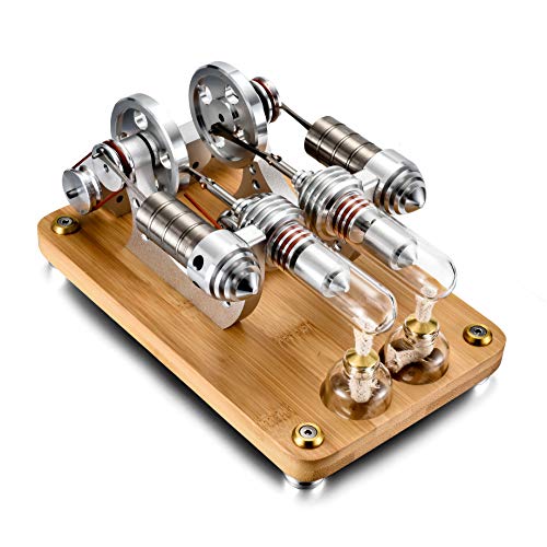Sunnytech Hot Air Stirling Engine (2-Cylinder) Colourful LED Flywheels Education Toy Electricity Power Generator M14-22-S