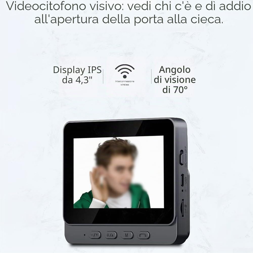 Videocamera per campanello senza fili, telecamera per campanello con monitor, di videocitofono con schermo da 4,3 pollici Videocitofono per campanello di sicurezza del telefono