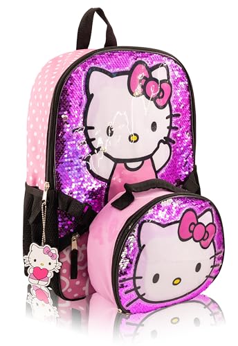 Fast Forward Sanrio Hello Kitty Conjunto de mochila para meninas | Mochila de viagem de 3 peças com Hello Kitty | Conjunto de acessórios para lancheiras | Idades a partir de 3 anos
