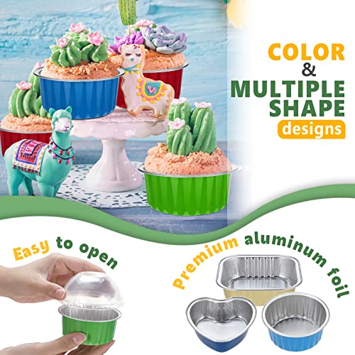 100 Pack 3 Shapes Baking Cups With Lids Aluminum Foil Baking Cups Cupcake Liners Mini Muffin Liners With Lids Cheesecakes Liners Cups For Christmas Muffin Birthday Baby Shower Wedding Party #TOP1