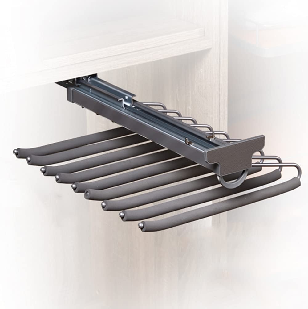 WMYYZYQ Space Saving Pull Out Trouser Hanger - Sliding Closet Pants Rack Rail for Jeans, Ties, Scarves, and More - Grey Clothes Organizer for Wardrobe,right