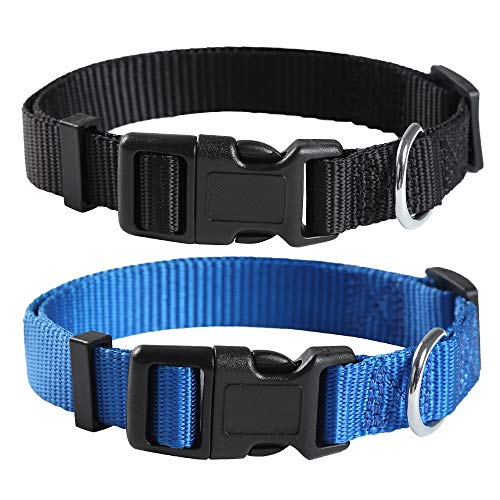 EAARTCHI Dog Collar for Puppy Dogs, 2 Packs Small Dog Collar with Quick Release Buckle, Dog Collar with Handle for Puppy Small Dogs Basic Pet Collars, Black and Blue