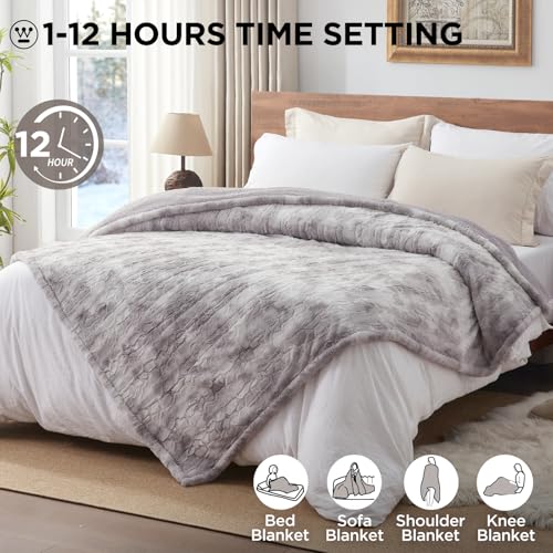 Image of Westinghouse Electric Blanket Full, Faux Fur Heated Blanket with 10 Heating Levels & 1-12 Hours Auto Off, Soft Cozy Sherpa Heated Blanket Washable Blanket (80 inch x 84 inch Full Size, Light Grey)