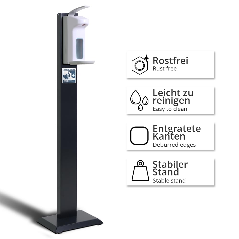 Hygienestation mit Desinfektionsspender - Desinfektionssäule mit Sensor oder Manual - Desinfektionsstation für Innen & Außen (Manual 1000ml mit Tropfschale)
