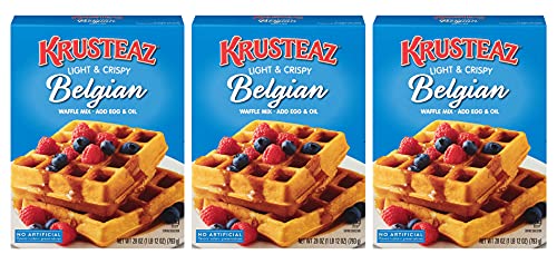 Krusteaz Light & Crispy Belgian Waffle Mix, No Artificial Flavors, Colors or Preservatives, Just Add Egg & Oil, 28-Ounce Box (Pack of 3 Boxes)