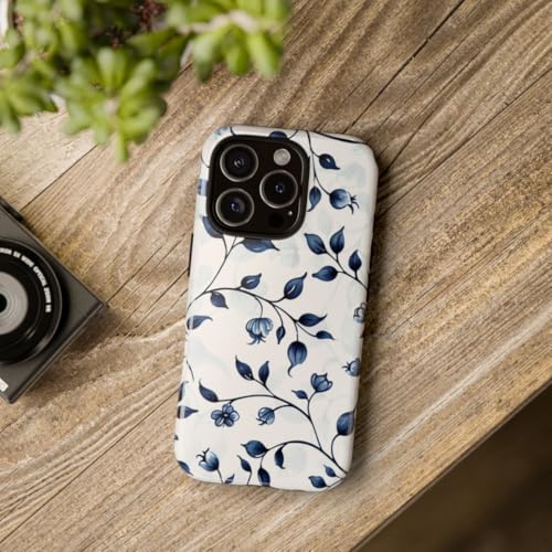 Coque rigide anti-rayures motif floral bleu vigne iPhone 16 Pro