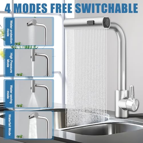 Robinet de cuisine extensible BAIFULAI mitigeur d'évier cascade acier inoxydable - 4