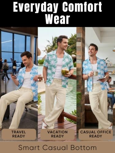 Image of GRECIILOOKS Men's Linen Trousers | Loose Fit Linen-Cotton Casual Pants for Men | Relaxed Office Wear Formal Trousers for Men | Stylish Beige & Pants