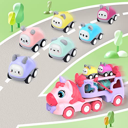 seveclotree Kinderspielzeug Auto für Mädchen,Spielzeug ab 2 Jahre,7 in 1 Transporter LKW Spielzeug für Kinder mit Licht und Musik,Geschenk für Mädchen Jungen 3 4 5 6 Jahre