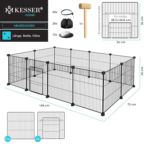 KESSER® Freigehege Gittergehege für Kaninchen aus Metallgitter XXL Kleintiergehege Meerschweinchen Gehege Freilauf, Kleintierkäfig Laufgitter Hasenstall für Innen/draußen, inkl. Komplettset & Flasche