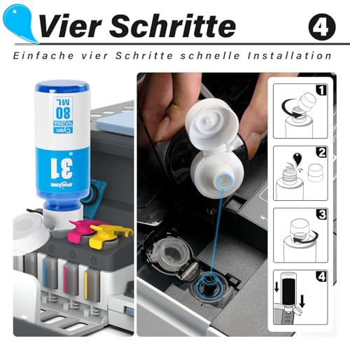 Spaceink Druckertinte 31 32XL Kompatibel für HP Smart Tank Plus 555 Drucker, Tinte 31 32 XL für Smart Tank 5105 5106 5107 5108 7005 7006… – Ansicht 5