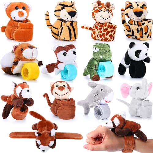 Relaxgiant Stuffed Animal Slap Bracelet Plush Toy Hug Animal Slap Bracelet Plush Wrist Cute Snap Bracelets for Birthday Party Favors(12 Pcs,Cute Style)