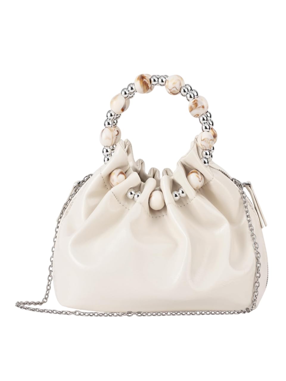kazo Women’s Beaded Handle Mini Handbag, Faux Leather Potli Bucket Bag with Chain Strap, Evening Party & Casual Sling Purse (Off White)-picture-11