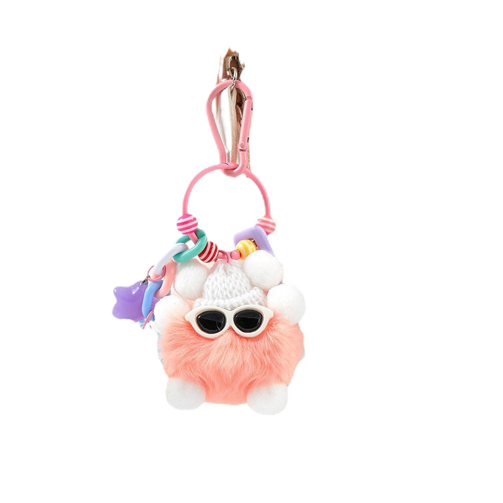 girls cute keychain, soft rabbit fur keychain, cute coal ball keychain accessories, suitable for bags, wallets, handbags, school bags, is the best friend gift for classmates and daughters.