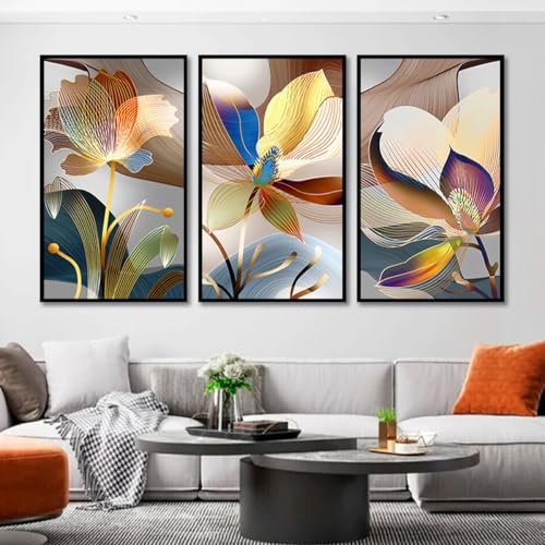 Kit com 3 Quadros Decorativos 30x50 cm Floral Vibrante Figurado c...