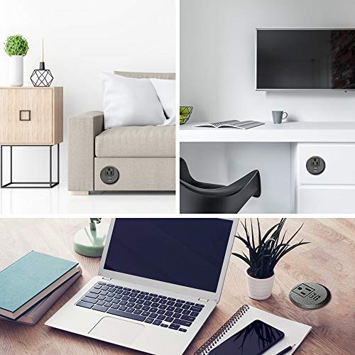 Maggie Extensión de energía con grommet de escritorio 2 pulgadas, 1 enchufe y 2 puertos USB, cable de 1.98 m miniatura 6
