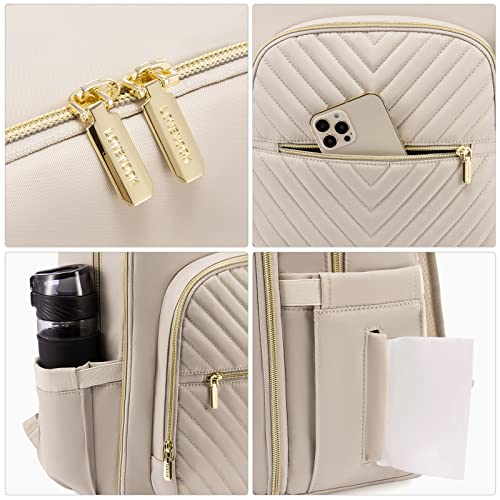 Lovevook Diaper Bag Backpack, Quilted Baby Bag With Changing Pad & Pacifier Holder, Waterproof Travel Diaper Bags With Usb Charging Port For Baby Boys Girls, Stylish And Large Capacity,Antique White #TOP6