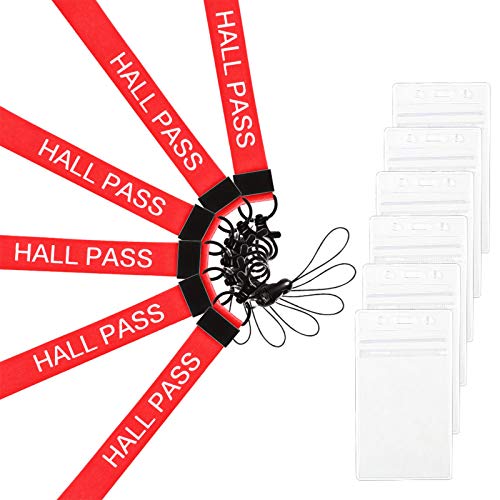 Melife 6 Pack Hall Pass Lanyards with ID Badge Holder Card Passes & Safety Breakaway Lanyards Keys J Hooks Clip Vertical Plastic Sleeve Cover Waterproof Nametags Protectors Office School -Red