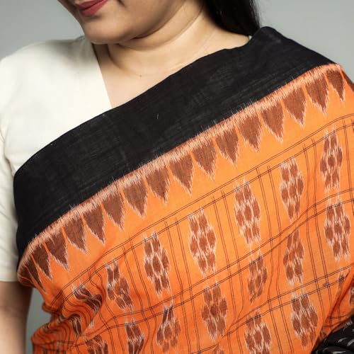 Image of Ikat Women's Pure Cotton Saree Traditional Craftsmanship Double Ikat Weaving Floral Handmade Ethnic Saree without Blouse Piece
