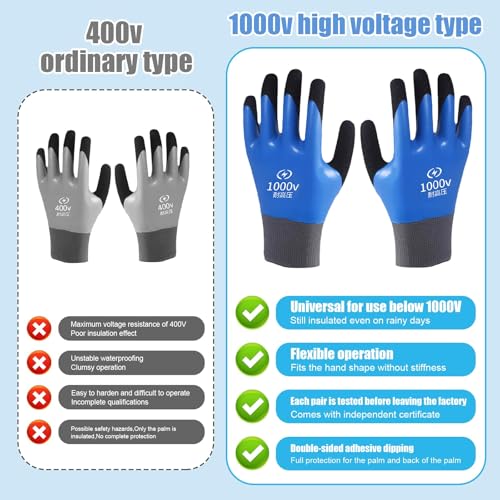 Image of Electric Gloves Shock Proof, Welding Gloves, Safety Gloves for Men, 1000V Resistance Non-Slip Safe, Lectrical Insulated Full Palm Rubberization Design, Electrical Multi Purpose Electrician