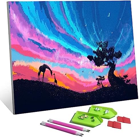 Meow Love DIY 5D Painting Diamond Kit with Framed Canvas (No Need to Install The Frame). Original Artwork, Suitable for Wall Decoration, Also Great Gift.(Grassland Scenery,15.7X11.8 inch)
