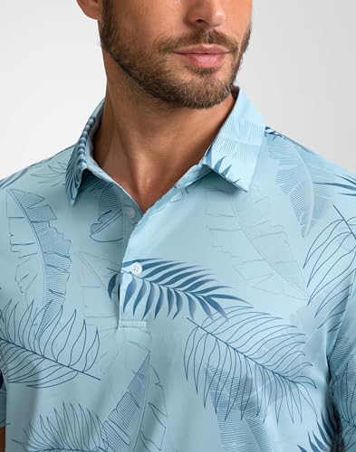 Image of Obla Mens Golf Polo Shirts Short Sleeve Dry Fit Performance Moisture Wicking Casual Print Collared Golf Shirts for Men