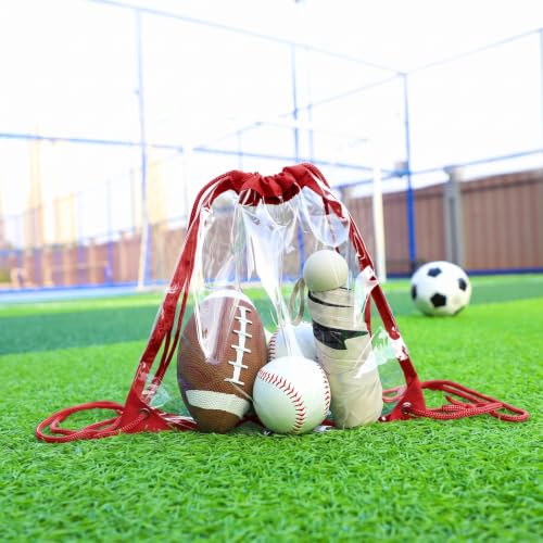 Image of 2Pack Clear Drawstring Backpack,12x12 Small Clear Drawstring Bags for Stadium Events, Work, Festivals and Sporting Events, Red