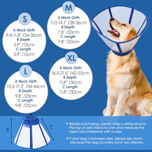 Image of Dog Cones for Small Dogs, Soft Cone for Dogs to Stop Licking, Transparent Dog Cone Collar After Surgery, Neck E-Collar Alternative for Wound Healing, Blue Small