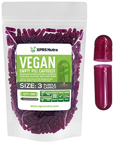 Image of XPRS Nutra Size 3 Empty Capsules - 500 Count Empty Vegan - Vegetarian Empty Pill Capsules - DIY Vegetable Capsule Filling - Veggie Pill Caps (Purple Carrot)