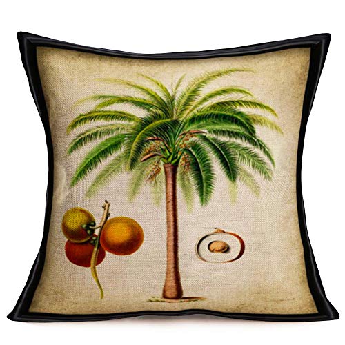 Sharej Set Of 4 Tropical Throw Pillow Covers, Palm Trees And Banana Trees With Black Edge Decorative Square Accent Pillow Cases, 18 X 18 Inches, Cotton Linen #TOP4