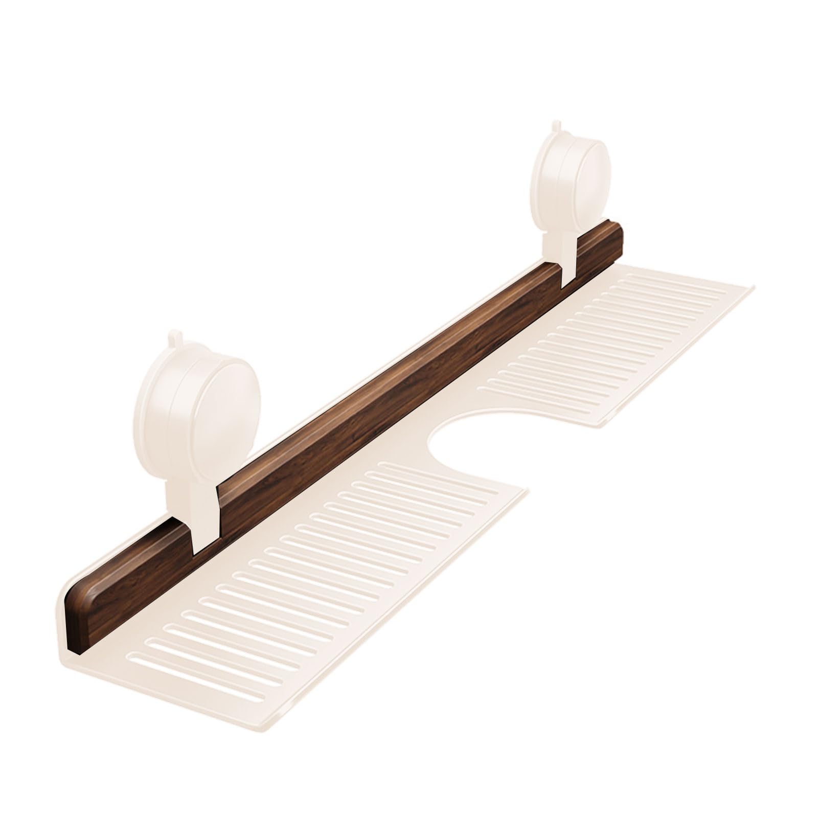Walnuts Wood Bathroom Shelf Over Countertop Waterproof Storage Solution for Toothbrush Holder Soap Dispenser Suction Cup Shelf for Cosmetics