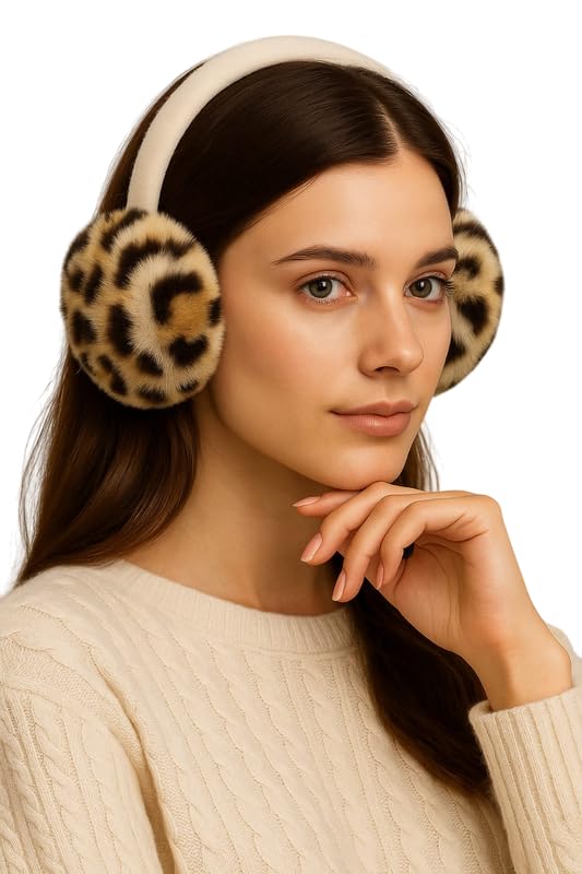 Luxurious Print Fleece Earmuffs for Women (Beige,Free Size)-image-22