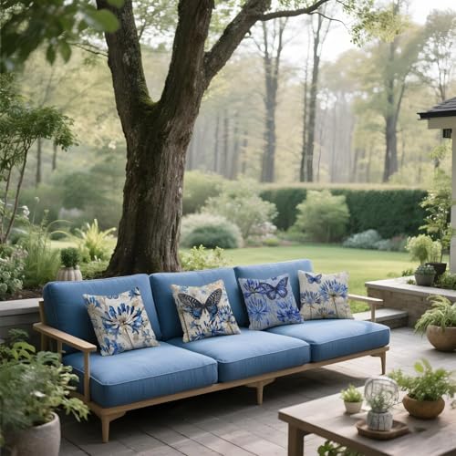 Housse coussin extérieur imperméable bleu pour salon de jardin - 5