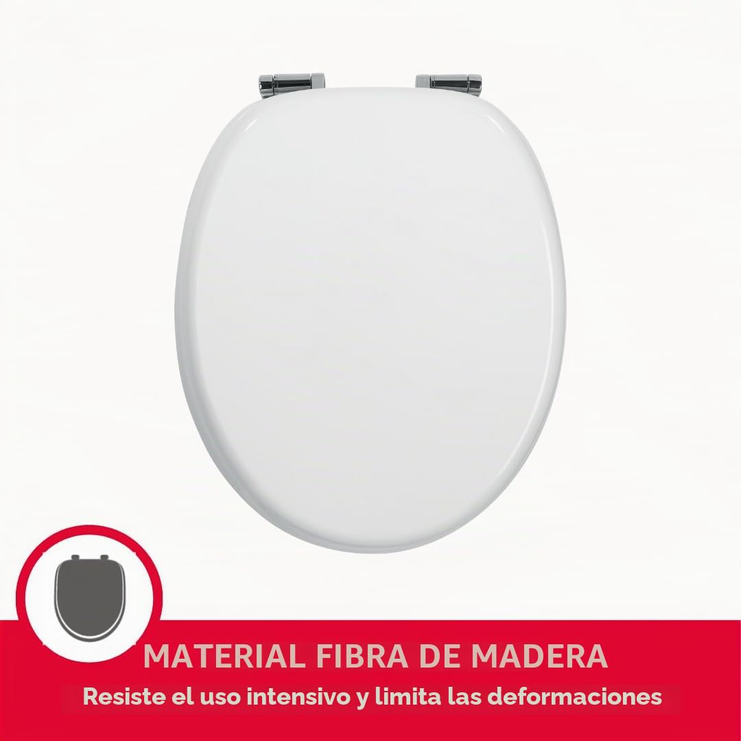 Wirquin woody - Tapa wc woody lux con tornillo acero inoxidable lacado blanco | MDF, freno de caída, bisagras de acero inoxidable, forma U
