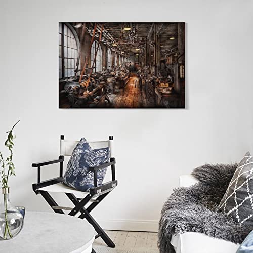 Vintage Industrial Art Poster Carpenter Workshop Wall Art Poster Canvas Wall Art Prints For Wall Decor Room Decor Bedroom Decor Gifts 24X36Inch(60X90Cm) Frame-Style #TOP4