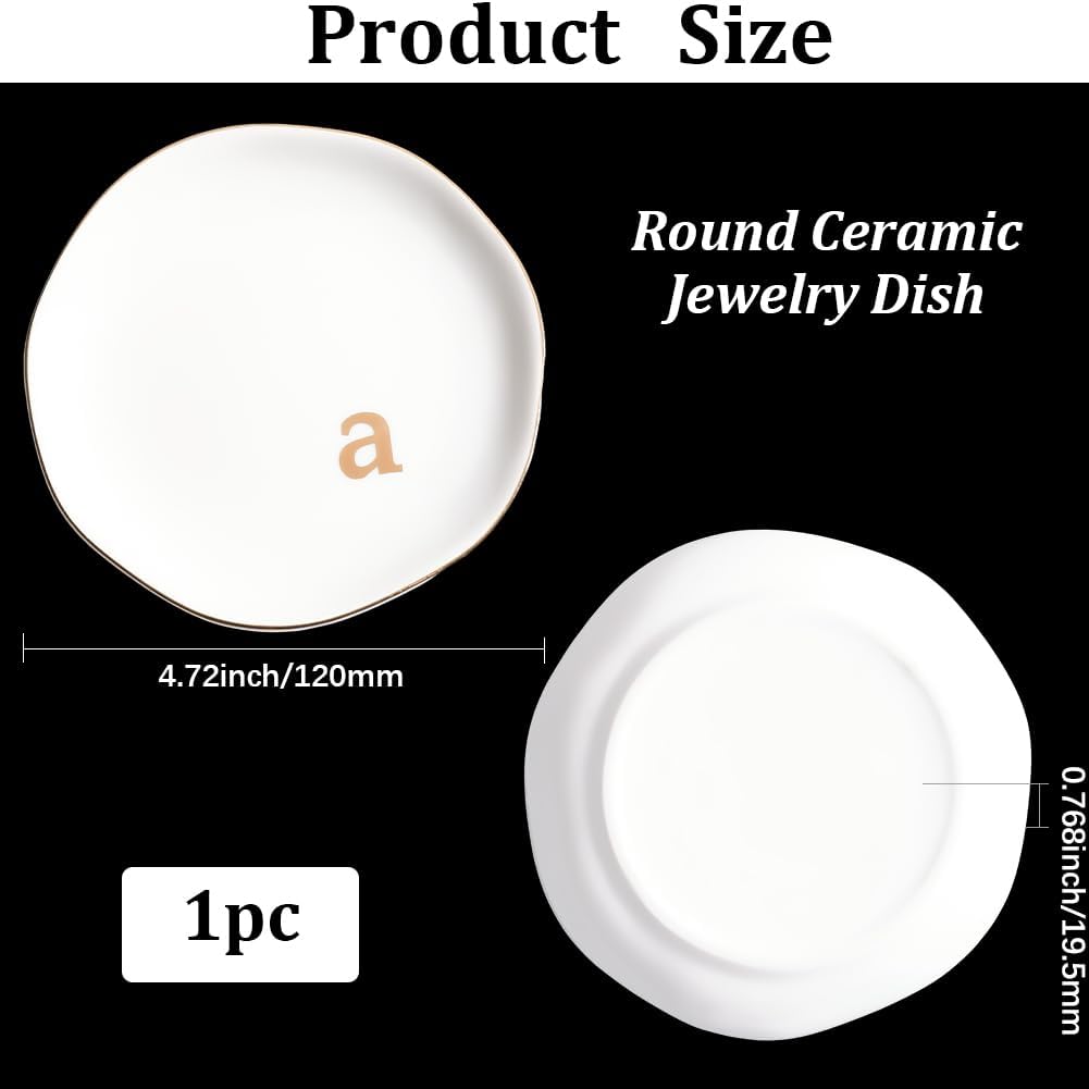 Beebeecraft Ceramic Jewelry Dish 4.7 Inch Round Decorative Ceramic Trinket Dish Jewelry Plate for Rings Earrings Necklaces Bracelet Watch Keys Birthday Mother's Day Christmas for Women Gift White (A)