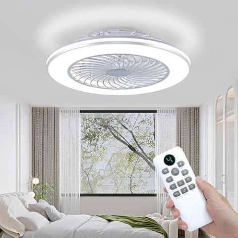 HUMHOLD 24" Ceiling Fans with Lights and Remote, Low Profile Ceiling Fan with 6 Wind Speed and 3 Colors Light Adjustment for Bedroom Kitchen Living Room Cover
