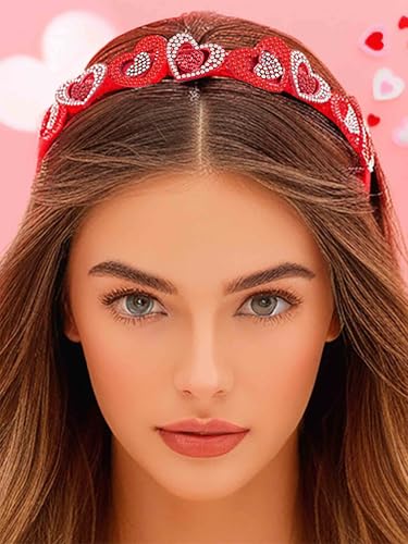 Outyua Valentine's Day Headband for Women Heart Rhinestone Hairband Valentines Day Headbands