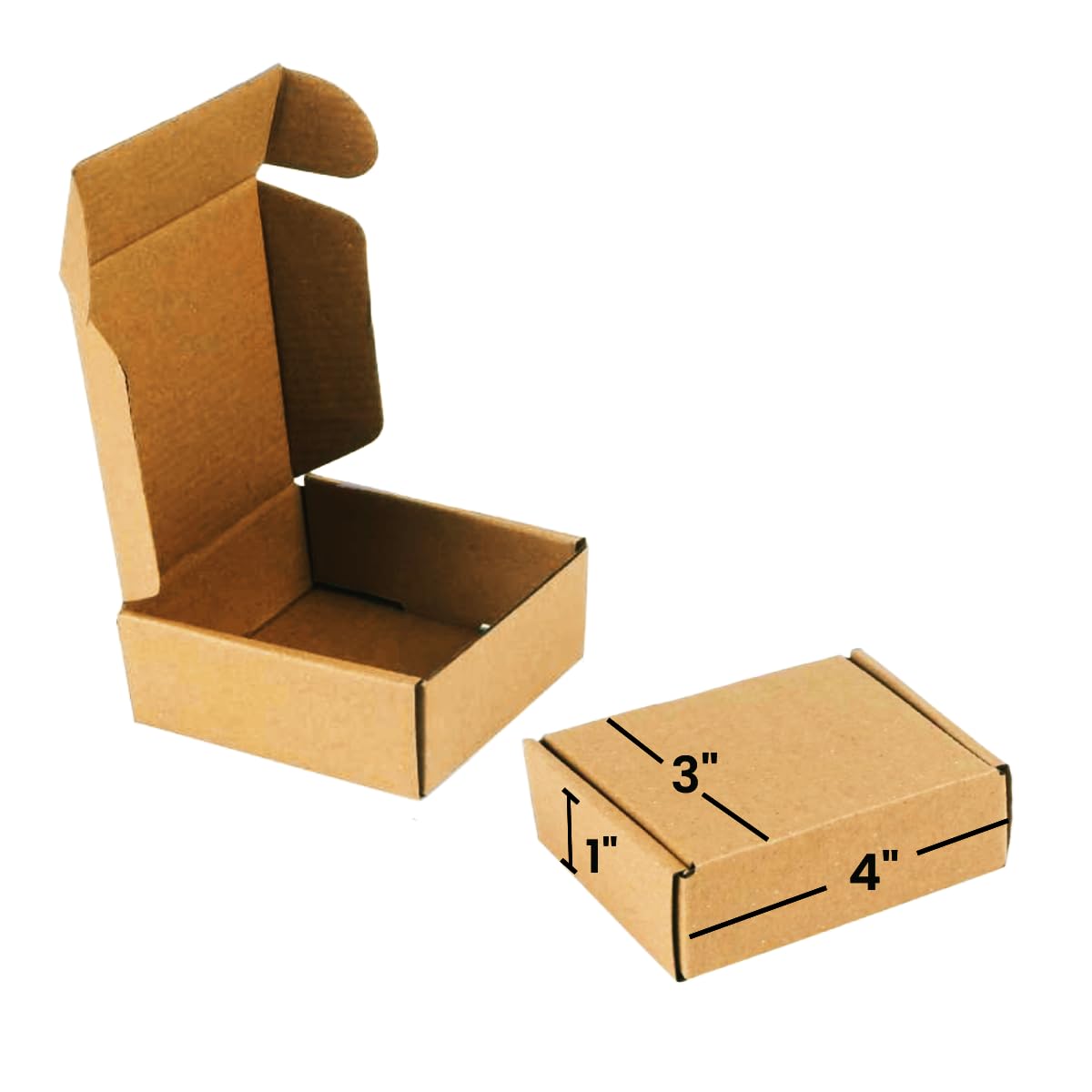 DCGPAC Brown Corrugated Flat Box 3Ply For Small Items Packaging & Secure Packing Shipping Self Tab Lock Tiny Mailer Boxes 4x3x1 Inch (Pack of 100)