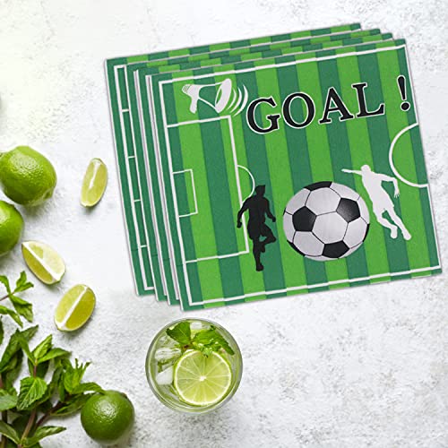 Dulousia Soccer Napkins, Green Goal Shot Napkins, Disposable Paper Dinner Napkins For Soccer Theme Party Decoration, Get-Together, Graduation, World Cup, Soccer Fans Party Supplies, 40 Count #TOP23