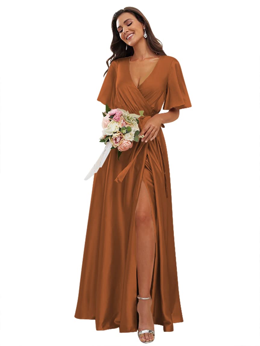 Ymshapleated V Neck Satin Bridesmaid Dresses With Sleeves Side Slit | Desertcart QATAR Ymshapleated V Neck Satin Bridesmaid Dresses With Sleeves Side Slit | Desertcart QATAR