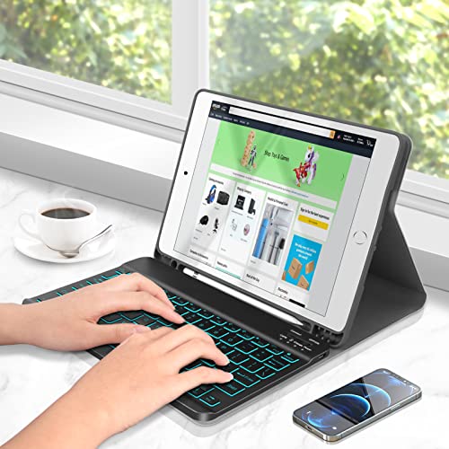 Image of XIWMIX Ultra-Slim Wireless Bluetooth Keyboard - 7 Colors Backlit Universal Rechargeable Keyboard Compatible with iPad Pro /iPad Air /iPad 9.7 /iPad 10.2 /iPad Mini and Other iOS Android Windows Devices