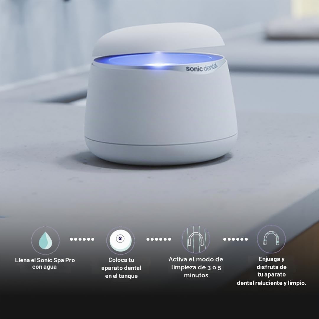 Sonic Pro - Cápsula de limpieza dental, máquina limpiadora ultrasónica de retención de 43 kHz para dentaduras postizas, protectores bucales, aparatos ortopédicos, cabezales de cepillo de dientes,